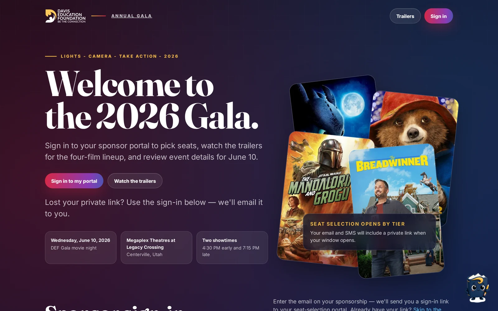 Gala sponsor portal and interactive seating platform