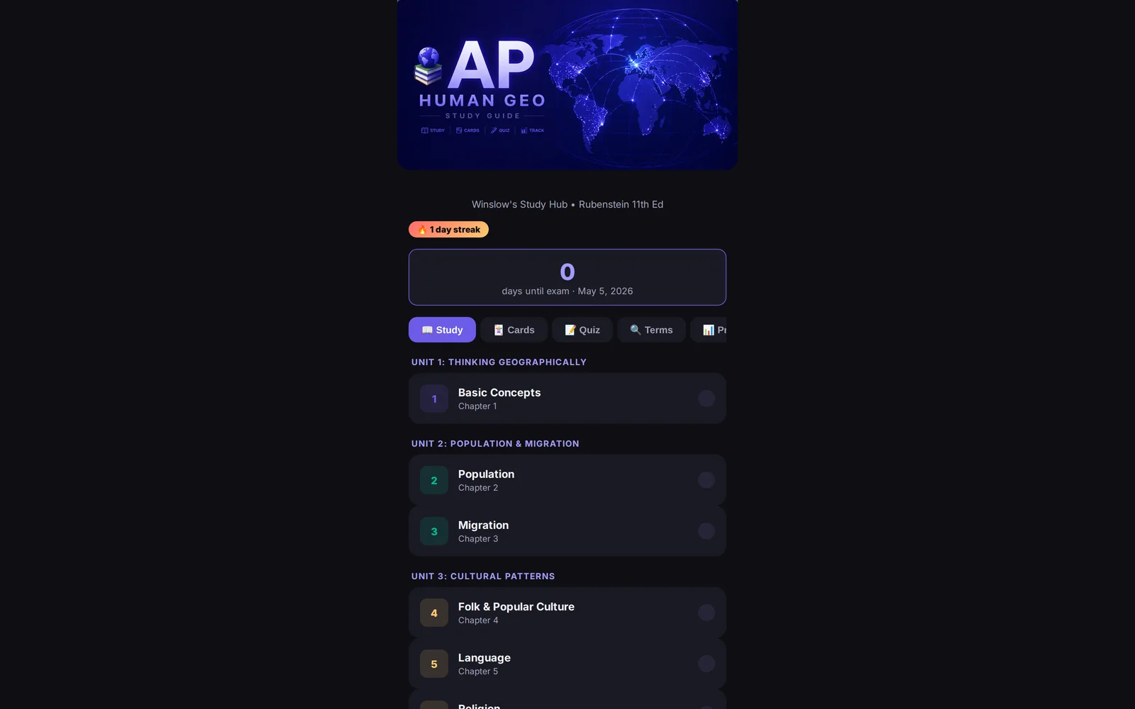 Winslow AP exam study app